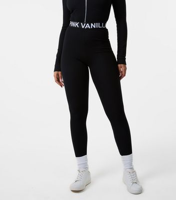Pink Vanilla Black Ribbed Logo Waist Leggings