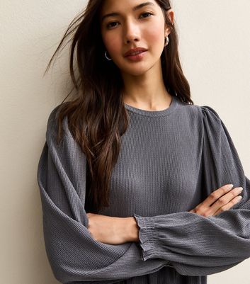 Dark Grey Crinkled Tiered Mini Dress