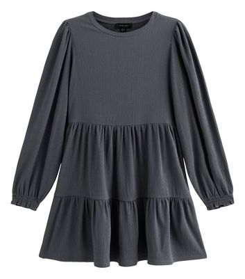 Dark Grey Crinkled Tiered Mini Dress 6 Dark Grey Crinkled Tiered Mini Dress