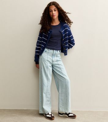 Girls Dark Blue Ribbed Baby Tee Long Sleeve Top 3 Girls Dark Blue Ribbed Baby Tee Long Sleeve Top