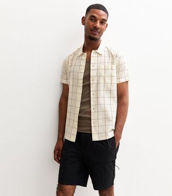 Light Brown Short Sleeve Grid Check Shirt