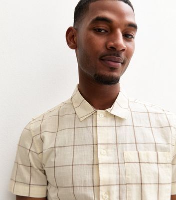 Light Brown Short Sleeve Grid Check Shirt