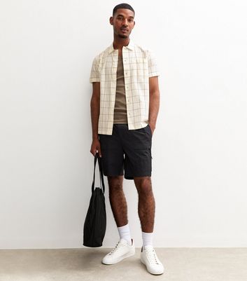 Light Brown Short Sleeve Grid Check Shirt