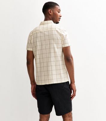 Light Brown Short Sleeve Grid Check Shirt