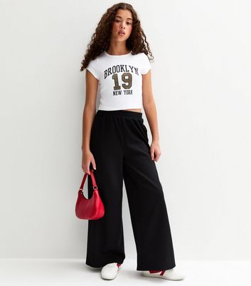 Girls Black Super Wide Leg Joggers