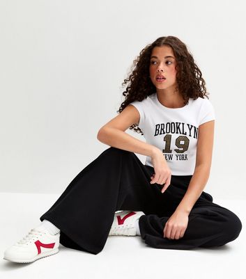 Girls Black Super Wide Leg Joggers