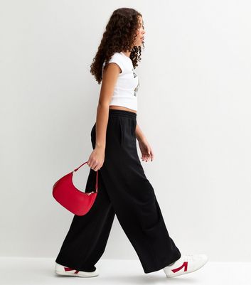 Girls Black Super Wide Leg Joggers 4 Girls Black Super Wide Leg Joggers