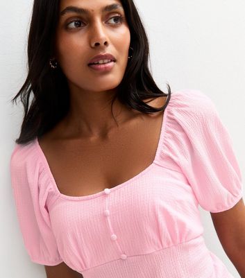 Pink Crinkle Jersey Button Front Top
