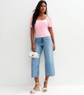 Pink Crinkle Jersey Button Front Top