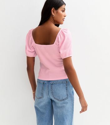 Pink Crinkle Jersey Button Front Top