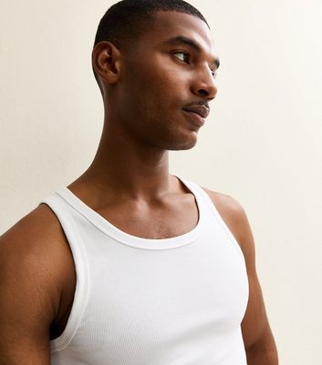 White Muscle Fit Ribbed Jersey Vest