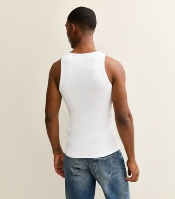White Muscle Fit Ribbed Jersey Vest 4 White Muscle Fit Ribbed Jersey Vest