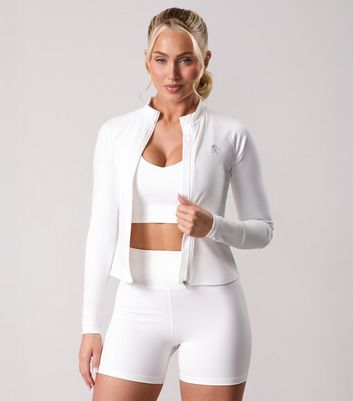 Gym King White 365 Logo Embroidered Zip Up Top