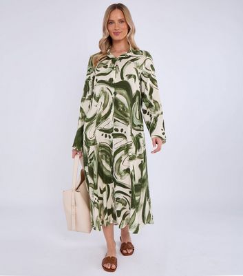 Gini London Linen Blend Pocket Shirt Midi Dress