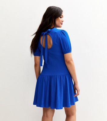 Blue Textured Jersey Mini Smock Dress 4 Blue Textured Jersey Mini Smock Dress