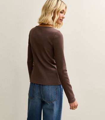 Brown Button Through Long Sleeve Top 4 Brown Button Through Long Sleeve Top