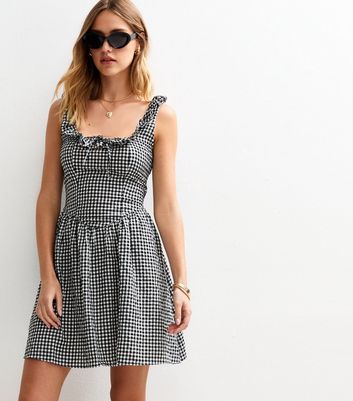 Black Gingham Check Corset Mini Dress