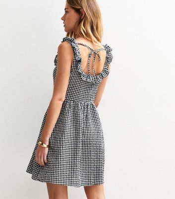 Black Gingham Check Corset Mini Dress