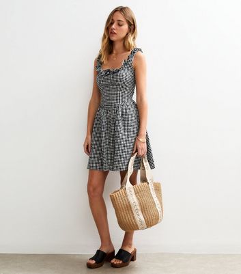 Black Gingham Check Corset Mini Dress