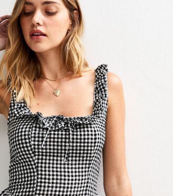 Black Gingham Check Corset Mini Dress