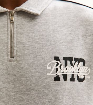 Grey Marl Relaxed Brooklyn Logo Quarter Zip Sweatshirt 5 Grey Marl Relaxed Brooklyn Logo Quarter Zip Sweatshirt