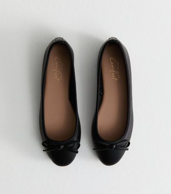 Black Faux Leather Classic Ballet Pumps
