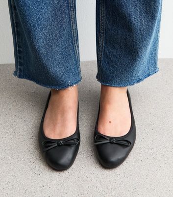 Black Faux Leather Classic Ballet Pumps