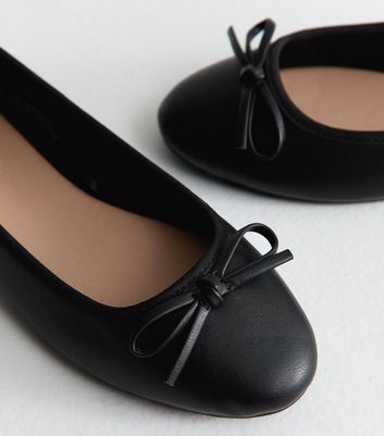 Black Faux Leather Classic Ballet Pumps 3 Black Faux Leather Classic Ballet Pumps