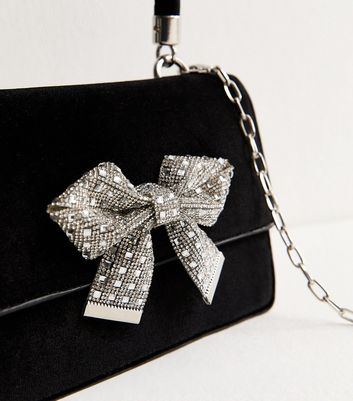Black Diamante Bow Top Handle Bag