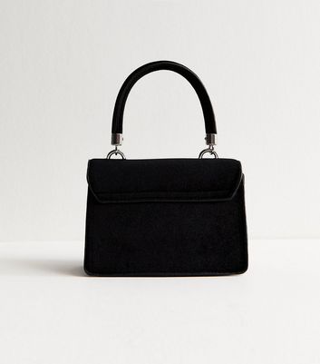 Black Diamante Bow Top Handle Bag