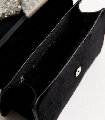 Black Diamante Bow Top Handle Bag