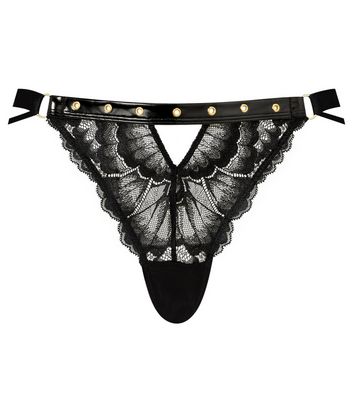 Ann Summers Black Lace Buckle Detail G-String