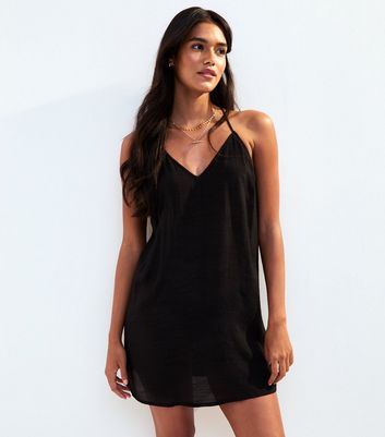 Black Beaded Detail Mini Beach Dress