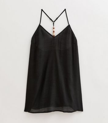 Black Beaded Detail Mini Beach Dress