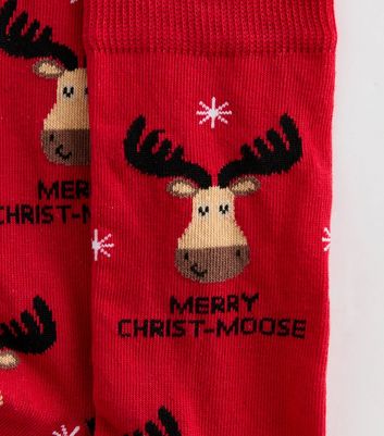 Mens Bright Red Merry Christ Moose Socks