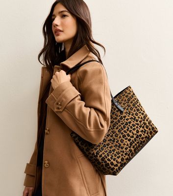 2 in 1 Brown Animal Print Shopper Tote and Internal Pouch Bag