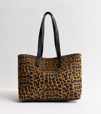 2 in 1 Brown Animal Print Shopper Tote and Internal Pouch Bag