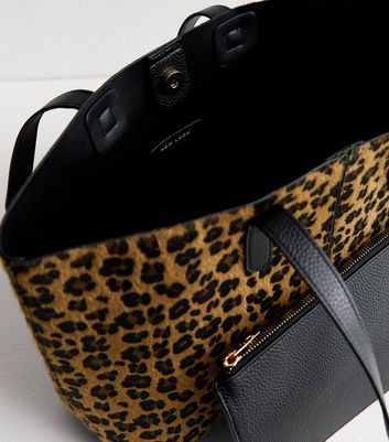 2 in 1 Brown Animal Print Shopper Tote and Internal Pouch Bag