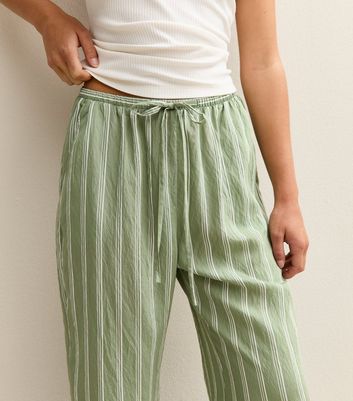 Petite Green Striped Wide Leg Trousers