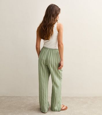 Petite Green Striped Wide Leg Trousers