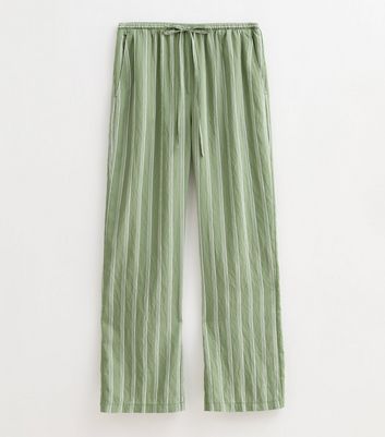 Petite Green Striped Wide Leg Trousers