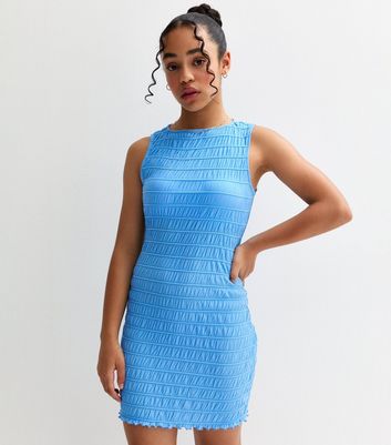 Girls Bright Blue Shirred Dress