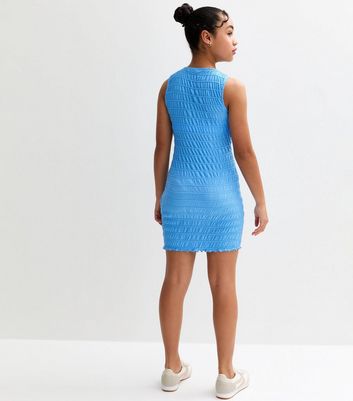 Girls Bright Blue Shirred Dress