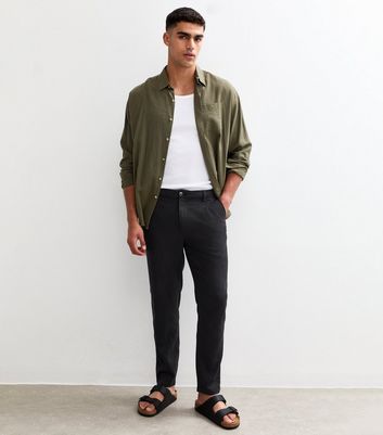 Black Regular Tapered Leg Linen Blend Trousers 3 Black Regular Tapered Leg Linen Blend Trousers