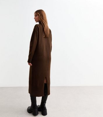 Brown Knit High Neck Midi Dress 4 Brown Knit High Neck Midi Dress
