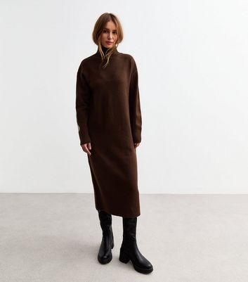 Brown Knit High Neck Midi Dress 5 Brown Knit High Neck Midi Dress