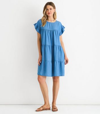 Gini London Light Blue Frill Sleeve Tiered Mini Dress