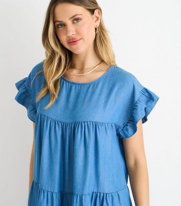 Gini London Light Blue Frill Sleeve Tiered Mini Dress