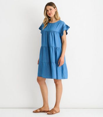 Gini London Light Blue Frill Sleeve Tiered Mini Dress 3 Gini London Light Blue Frill Sleeve Tiered Mini Dress