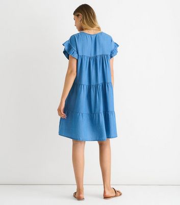 Gini London Light Blue Frill Sleeve Tiered Mini Dress 4 Gini London Light Blue Frill Sleeve Tiered Mini Dress